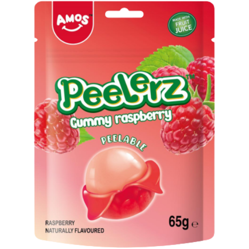 Amos Peelerz Gummy ( Halal ) Raspberry 12x65g dimarkcash&carry