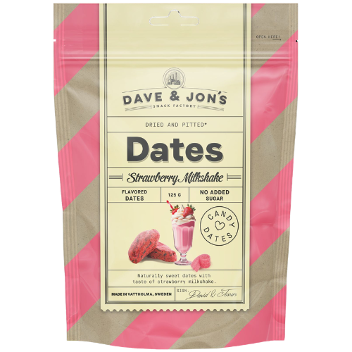 Dave & Jon's Strawberry Milkshake Dates 16x125g dimarkcash&carry