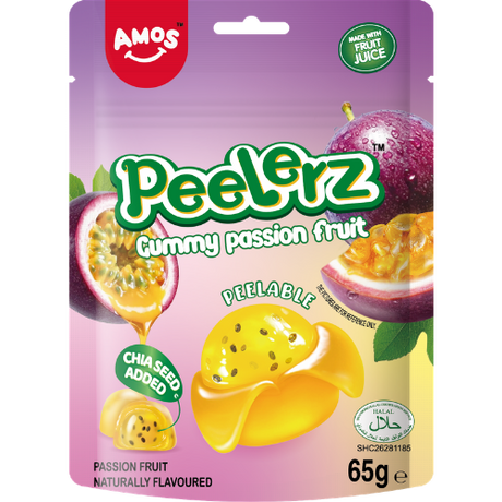 Amos Peelerz Gummy ( Halal ) Pasion Fruit 12x65g dimarkcash&carry
